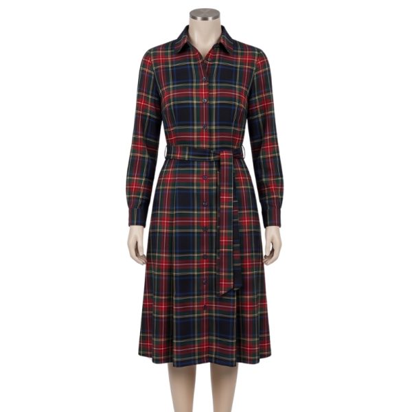 Ladies Black Stewart Tartan Shirt Dress