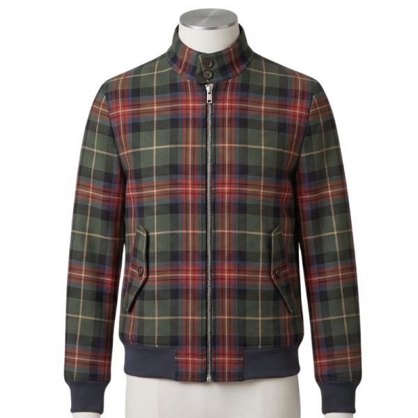 Mens Gordon Weathered Red Tartan Harrington Jacket