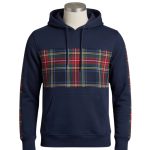 Men's Navy Blue Tartan Panel Fleece Hoodie